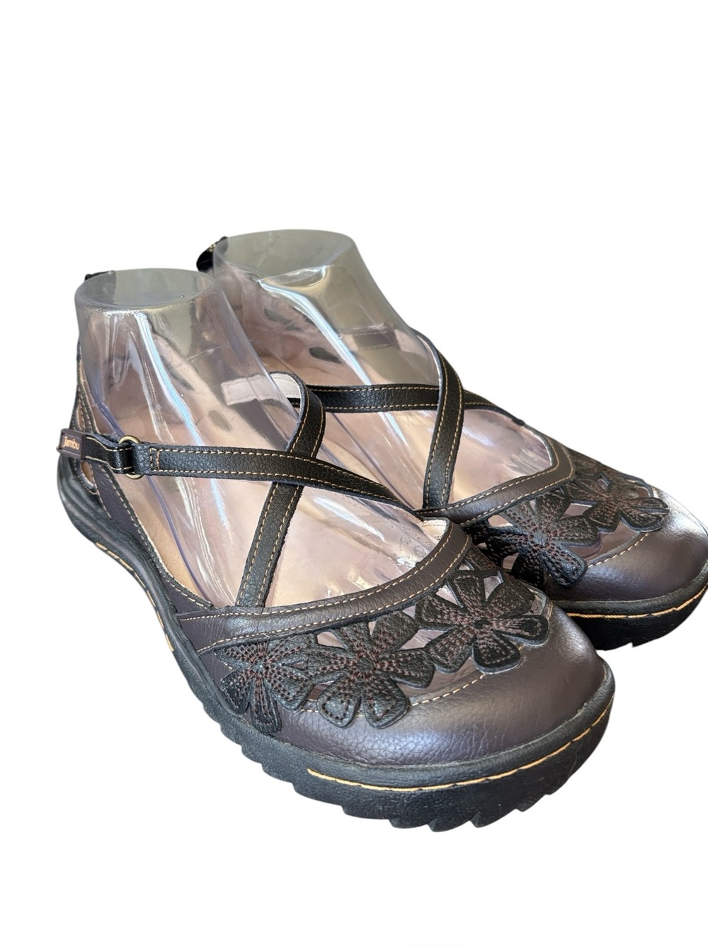 JAMBU Blossom Encore Deep Brown Leather Mary Jane Cross Strap Flats Size 9 M